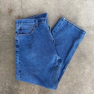 Levis 505 Regular Fit Straight Leg Jeans Mens 42x30 Blue Denim 505-0216